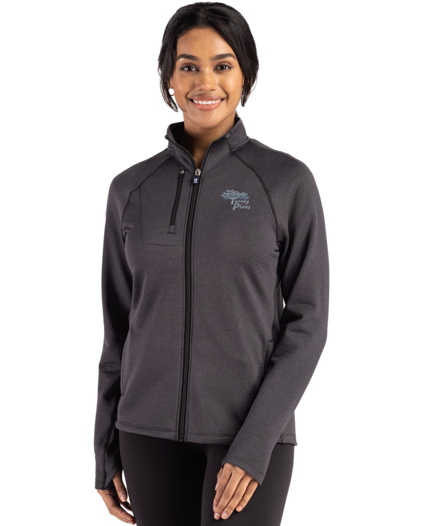 Torrey Pines Cutter & Buck Peshastin Recycled Grid Fleece Womens Full Zip Jacket