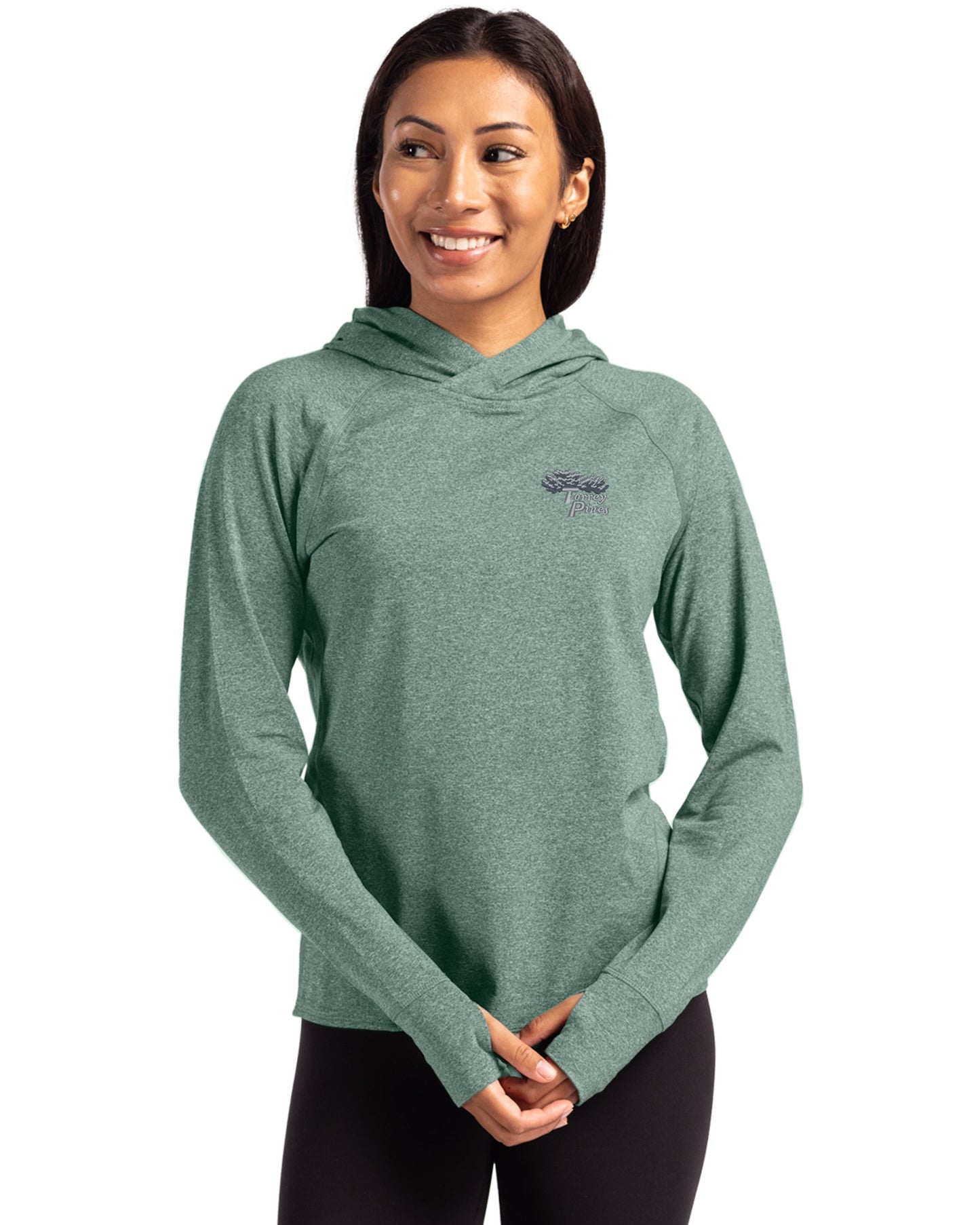 Torrey Pines Cutter & Buck Adapt Recycled Soft Knit Stretch Womens Hooded Pullover