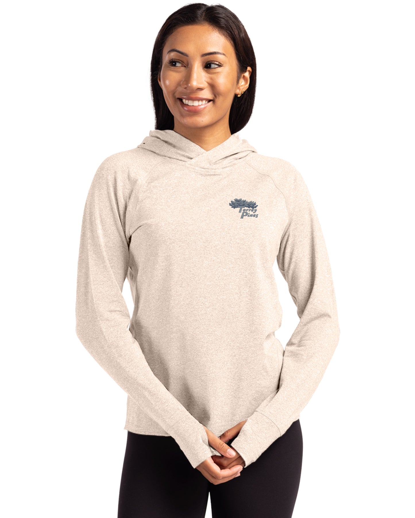Torrey Pines Cutter & Buck Adapt Recycled Soft Knit Stretch Womens Hooded Pullover