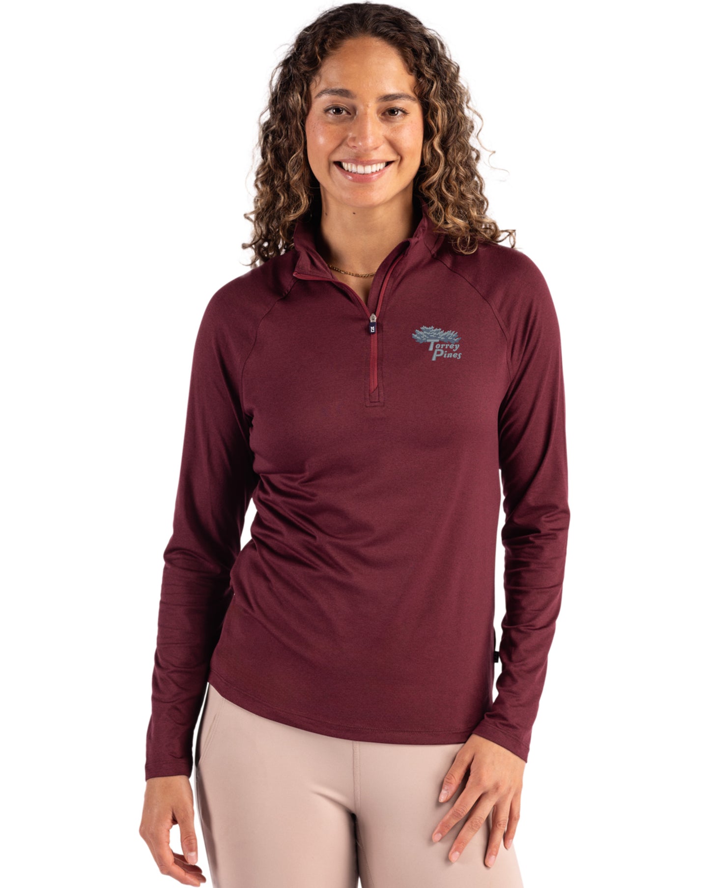 Torrey Pines Cutter & Buck Coastline Recycled Double Peached Womens Quarter Zip Pullover