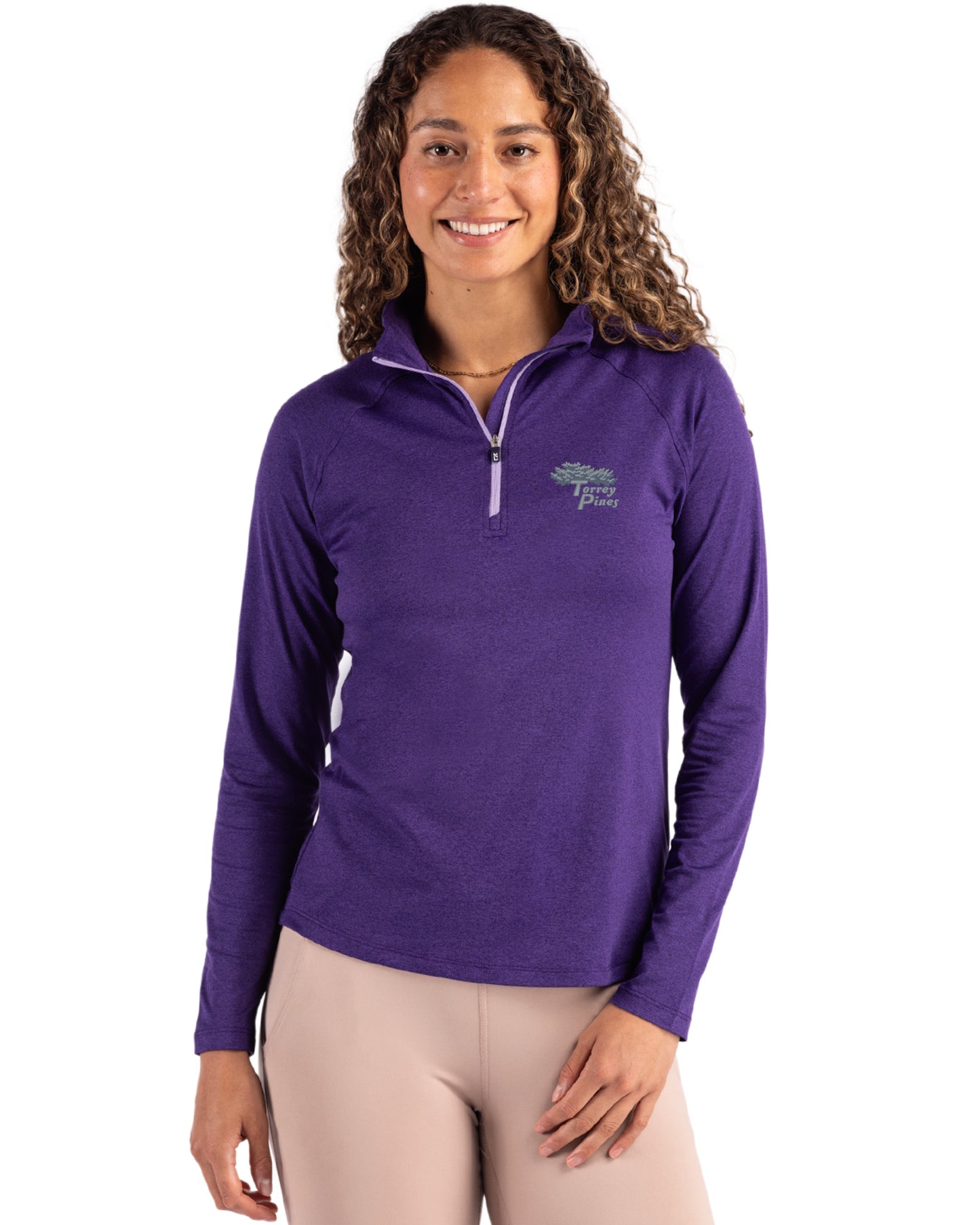 Torrey Pines Cutter & Buck Coastline Recycled Double Peached Womens Quarter Zip Pullover