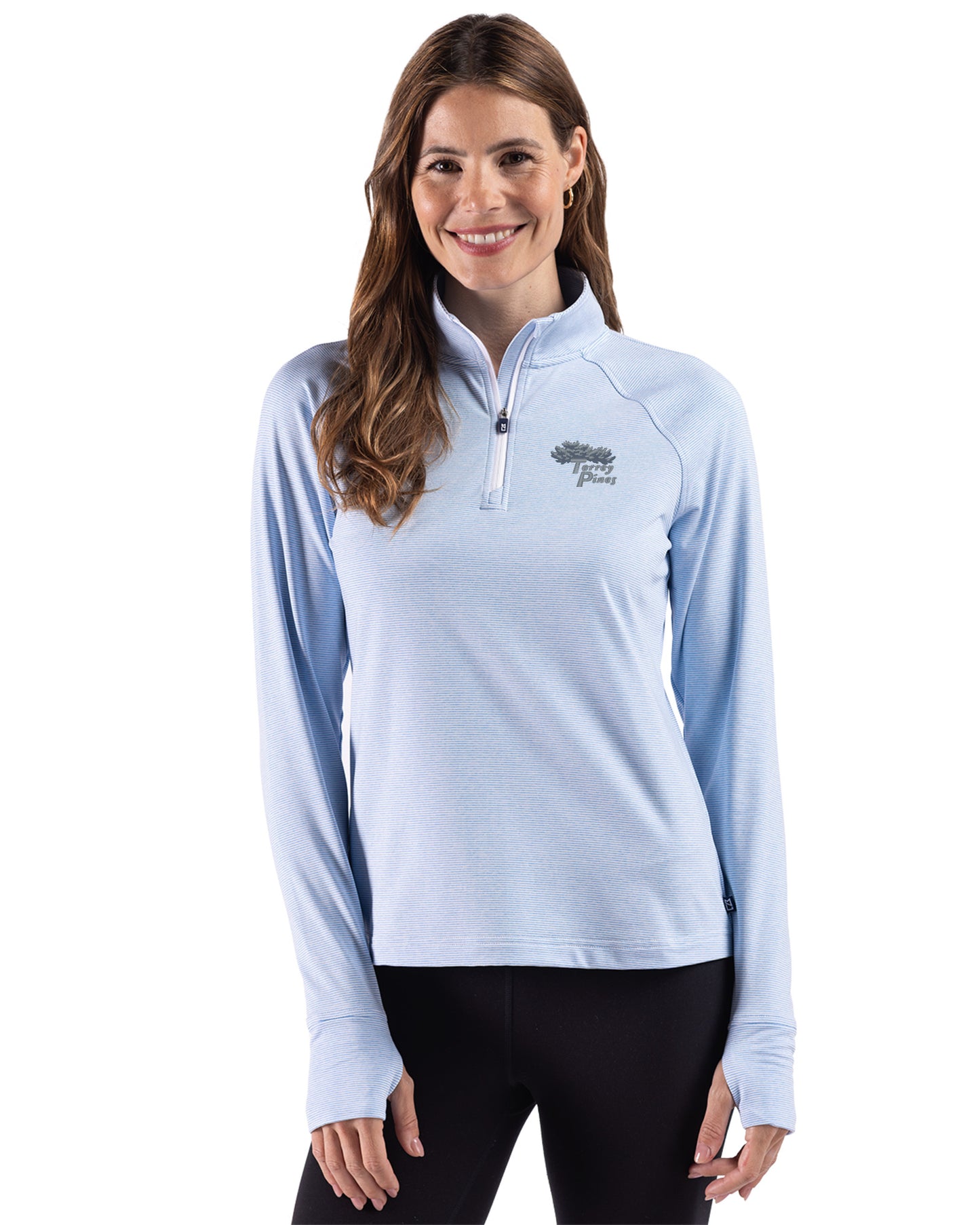 Torrey Pines Cutter & Buck Adapt Recycled Soft Knit Stripe Womens Quarter Zip Pullover