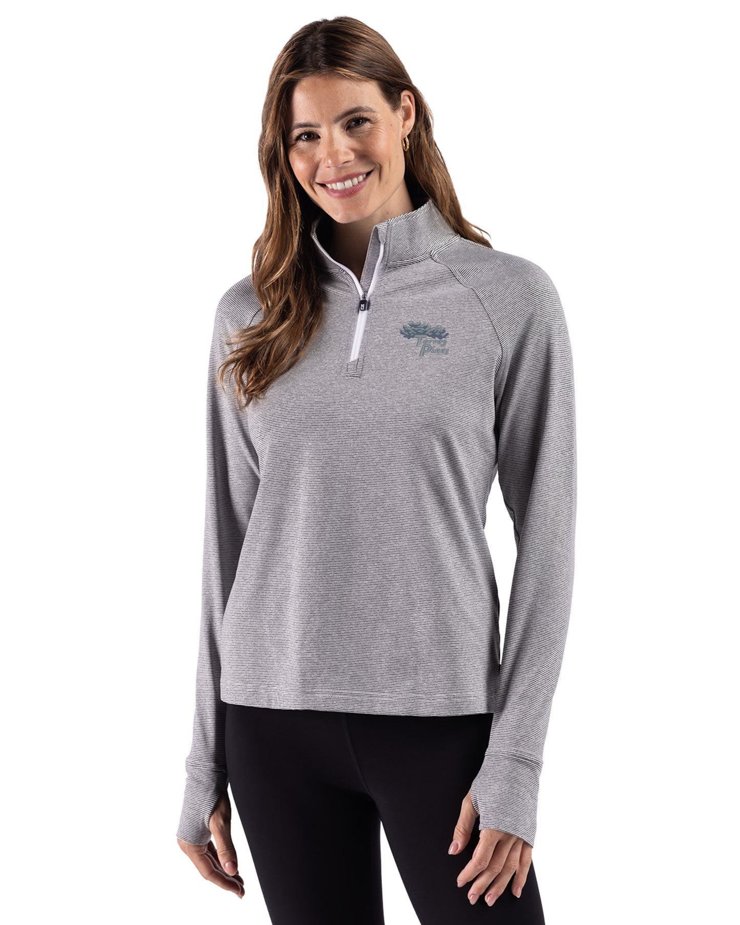 Torrey Pines Cutter & Buck Adapt Recycled Soft Knit Stripe Womens Quarter Zip Pullover