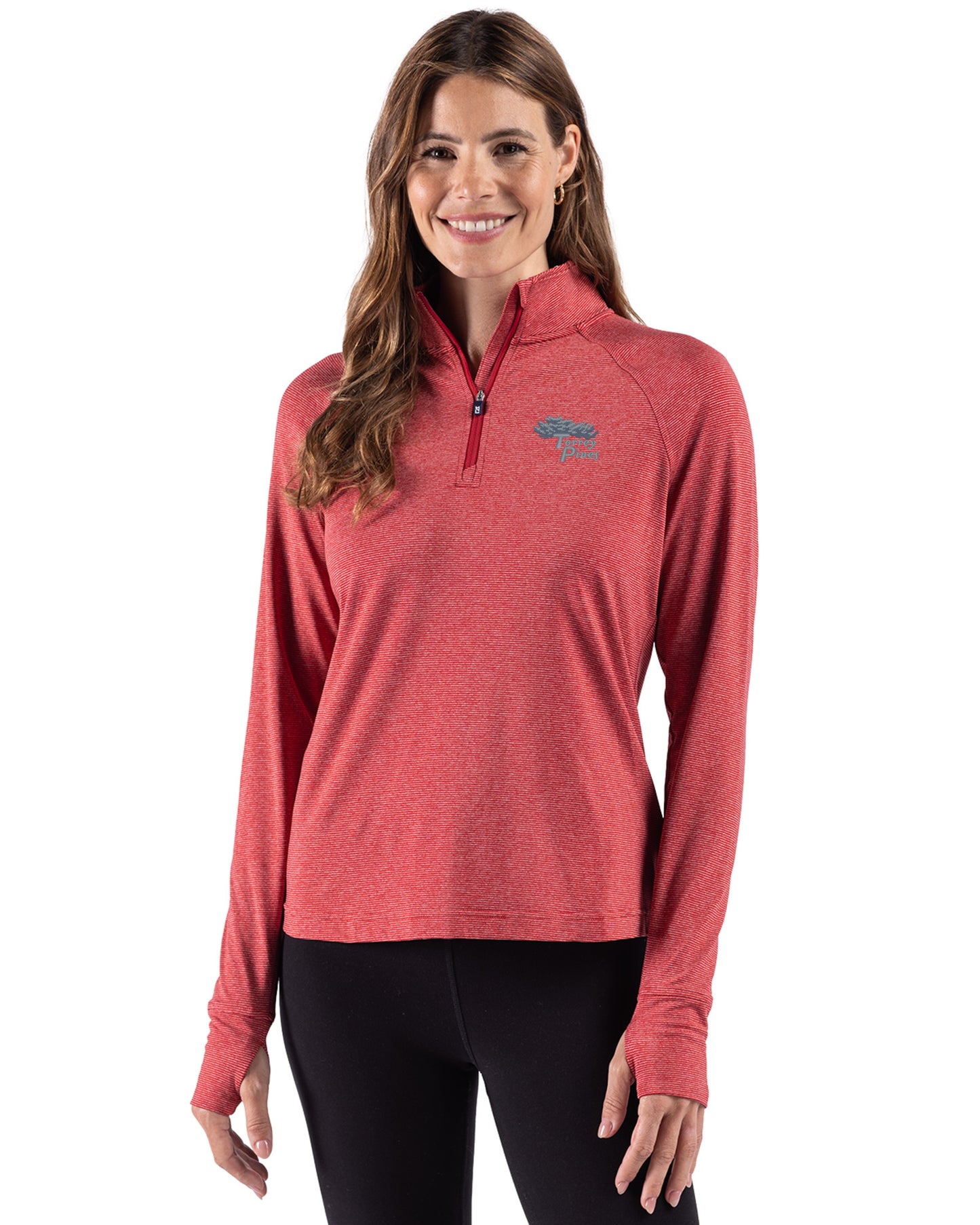 Torrey Pines Cutter & Buck Adapt Recycled Soft Knit Stripe Womens Quarter Zip Pullover