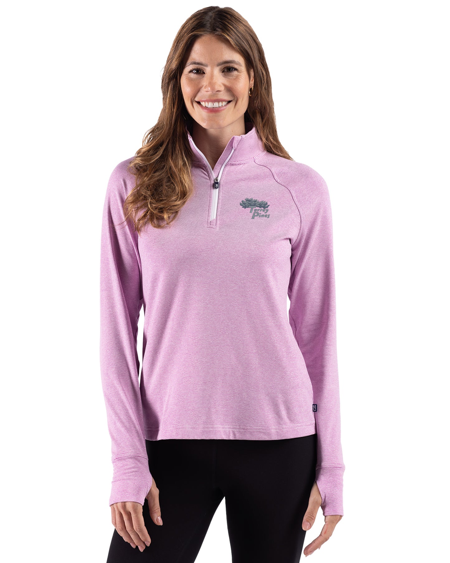Torrey Pines Cutter & Buck Adapt Recycled Soft Knit Stripe Womens Quarter Zip Pullover