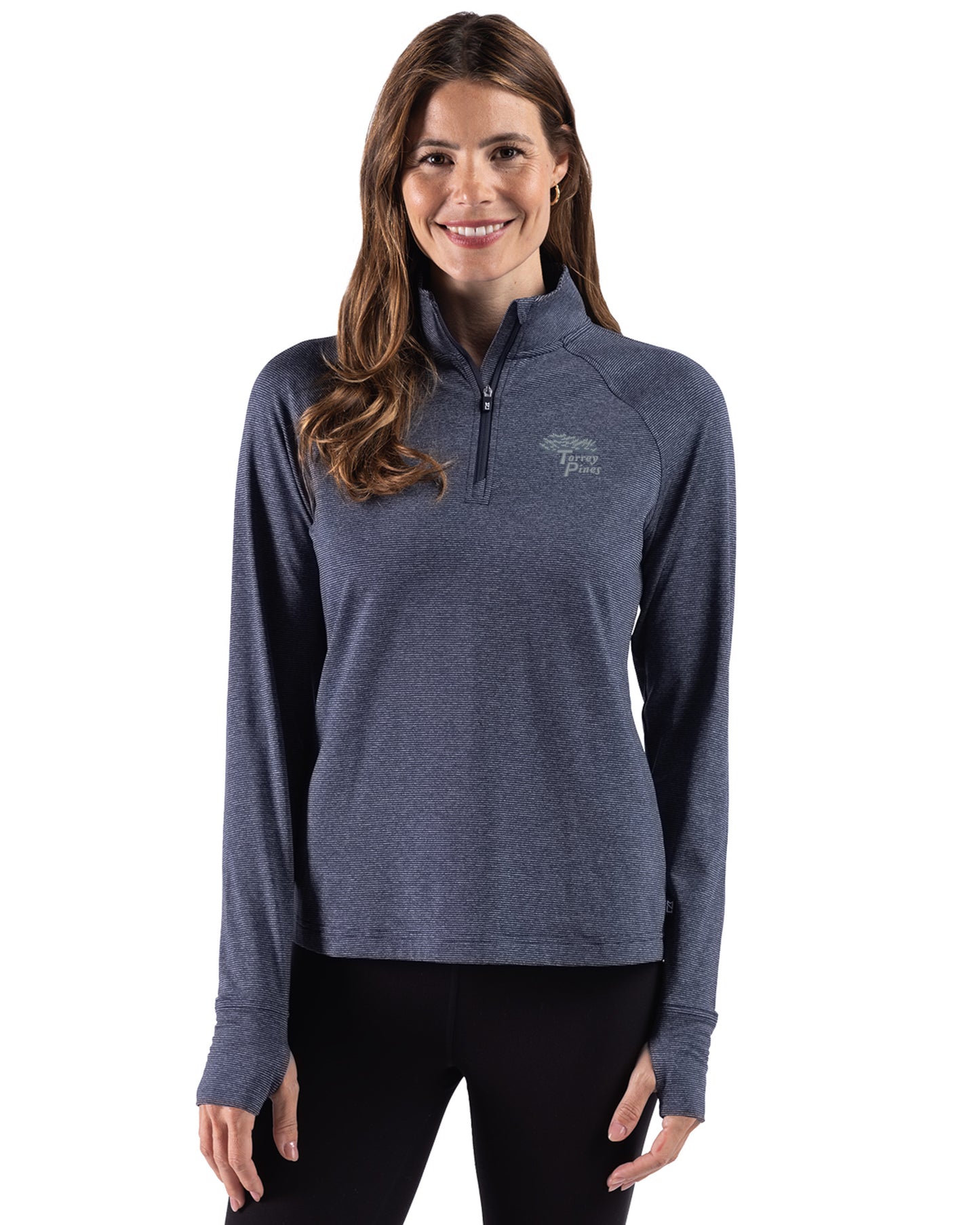 Torrey Pines Cutter & Buck Adapt Recycled Soft Knit Stripe Womens Quarter Zip Pullover