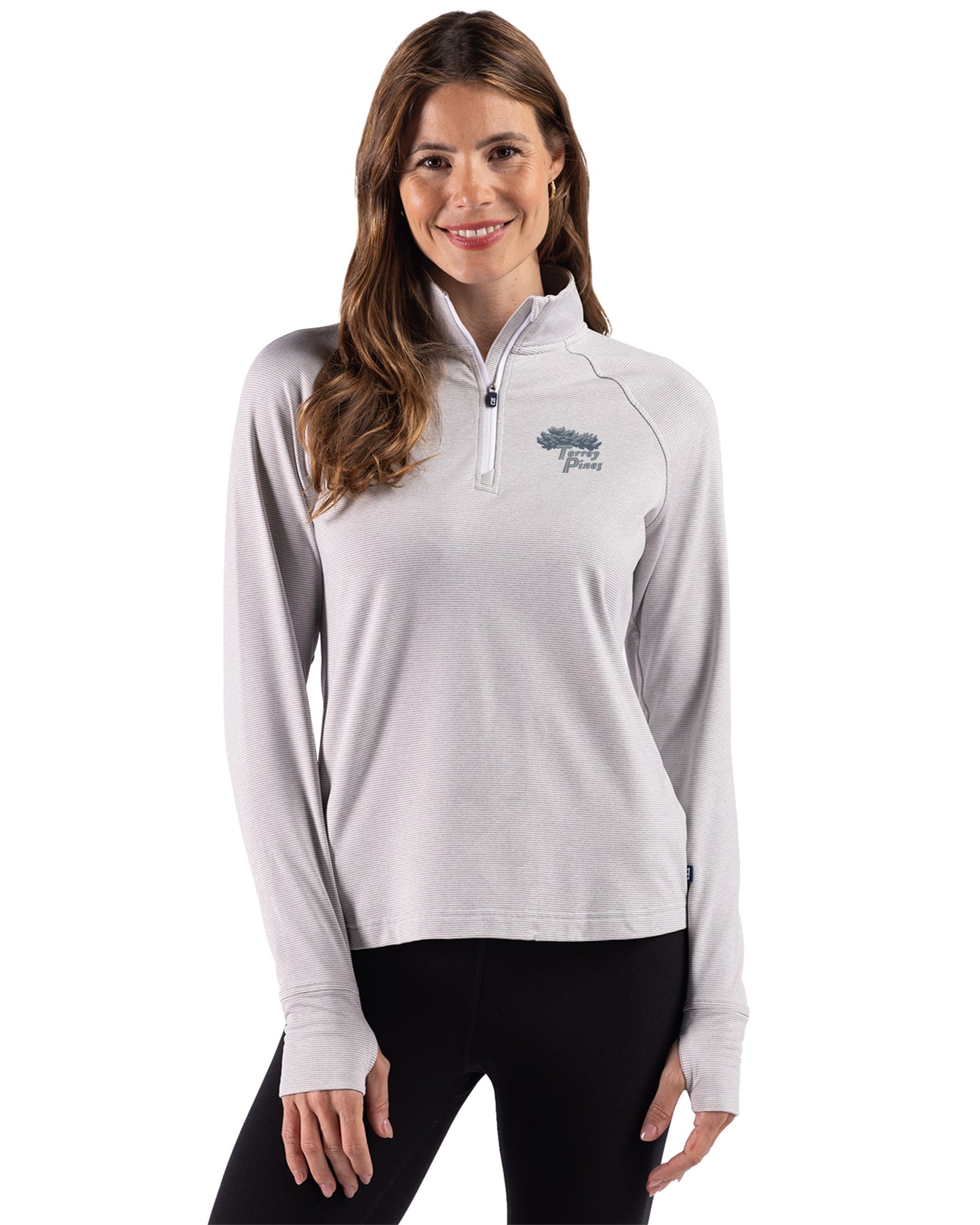 Torrey Pines Cutter & Buck Adapt Recycled Soft Knit Stripe Womens Quarter Zip Pullover