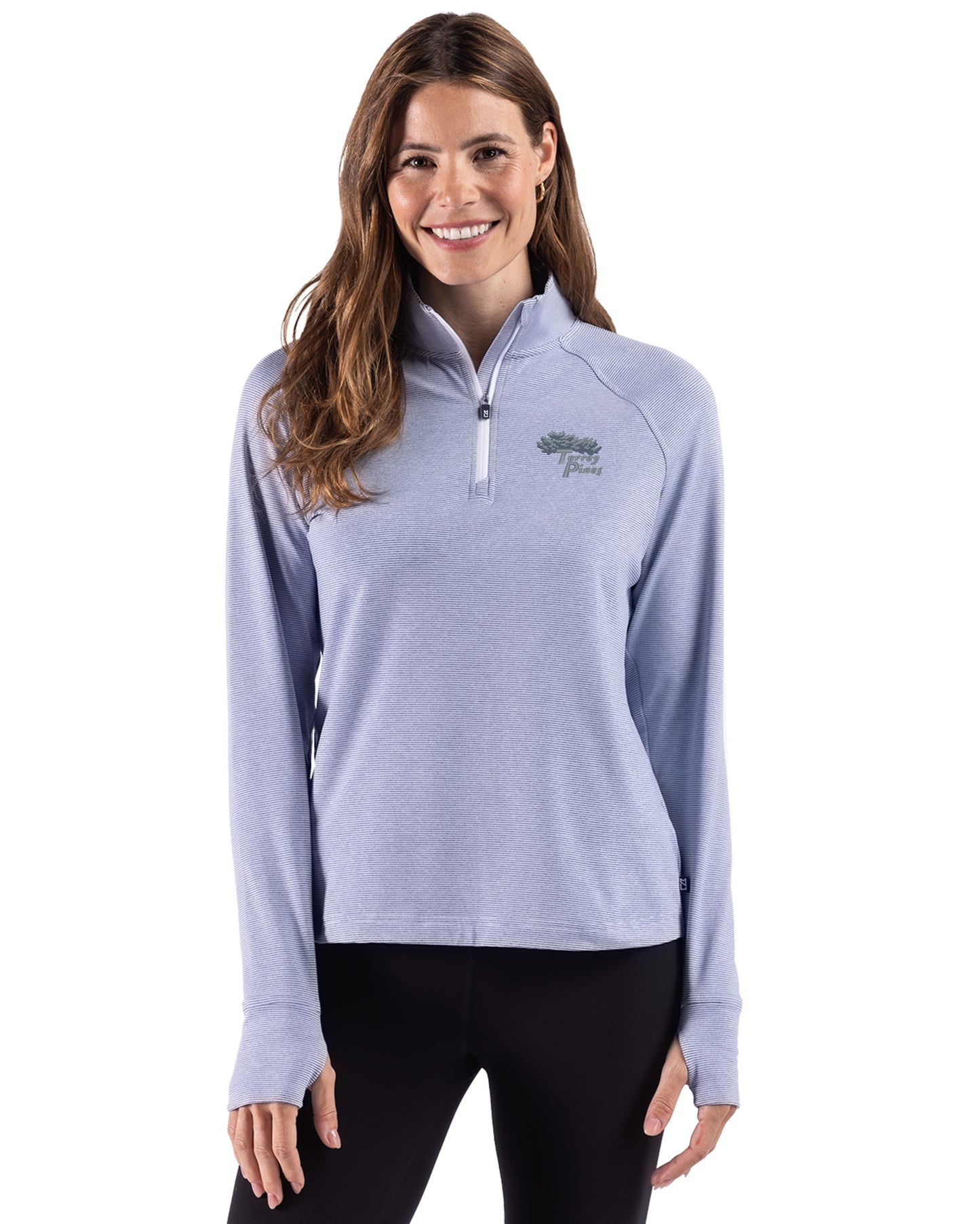 Torrey Pines Cutter & Buck Adapt Recycled Soft Knit Stripe Womens Quarter Zip Pullover