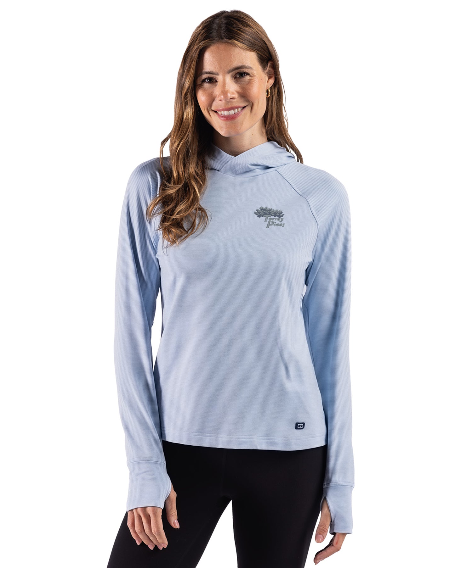 Torrey Pines Cutter & Buck Adapt Recycled Soft Knit Stripe Womens Hooded Pullover