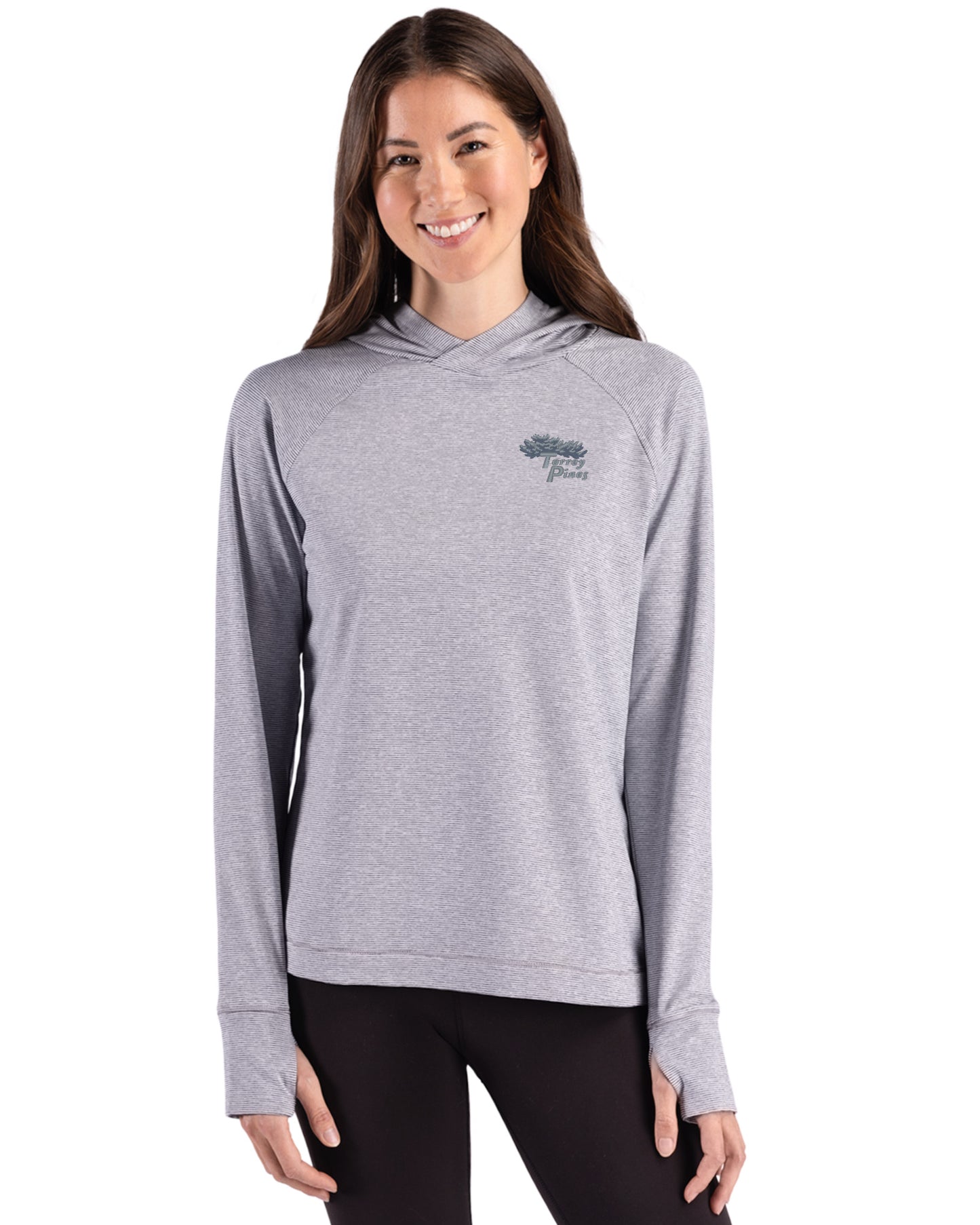Torrey Pines Cutter & Buck Adapt Recycled Soft Knit Stripe Womens Hooded Pullover