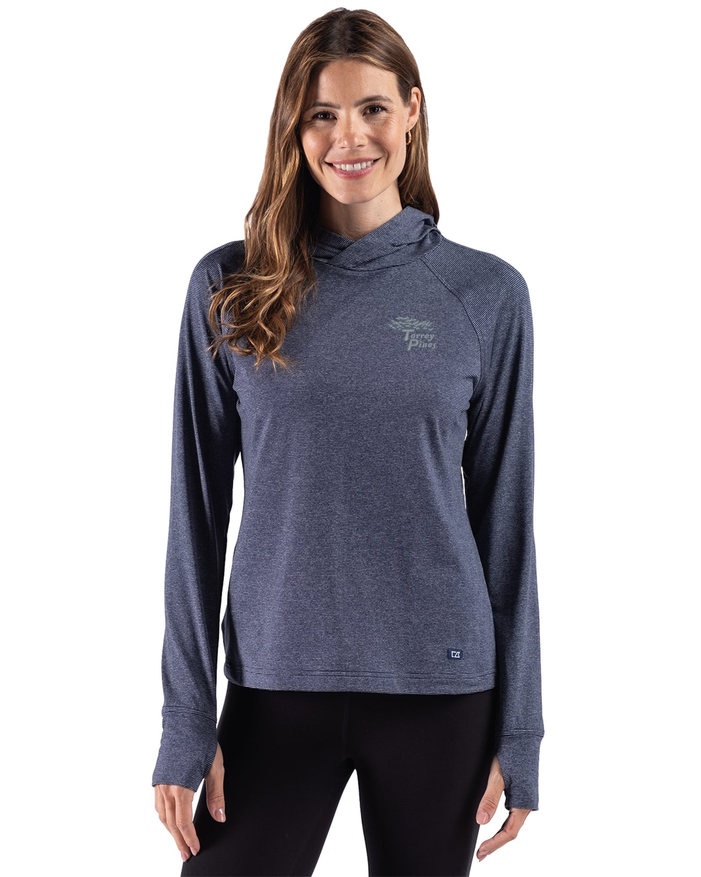 Torrey Pines Cutter & Buck Adapt Recycled Soft Knit Stripe Womens Hooded Pullover