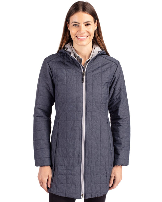 Cutter & Buck Rainier Recycled Insulated Puffer Womens Full Zip Hooded Long Coat