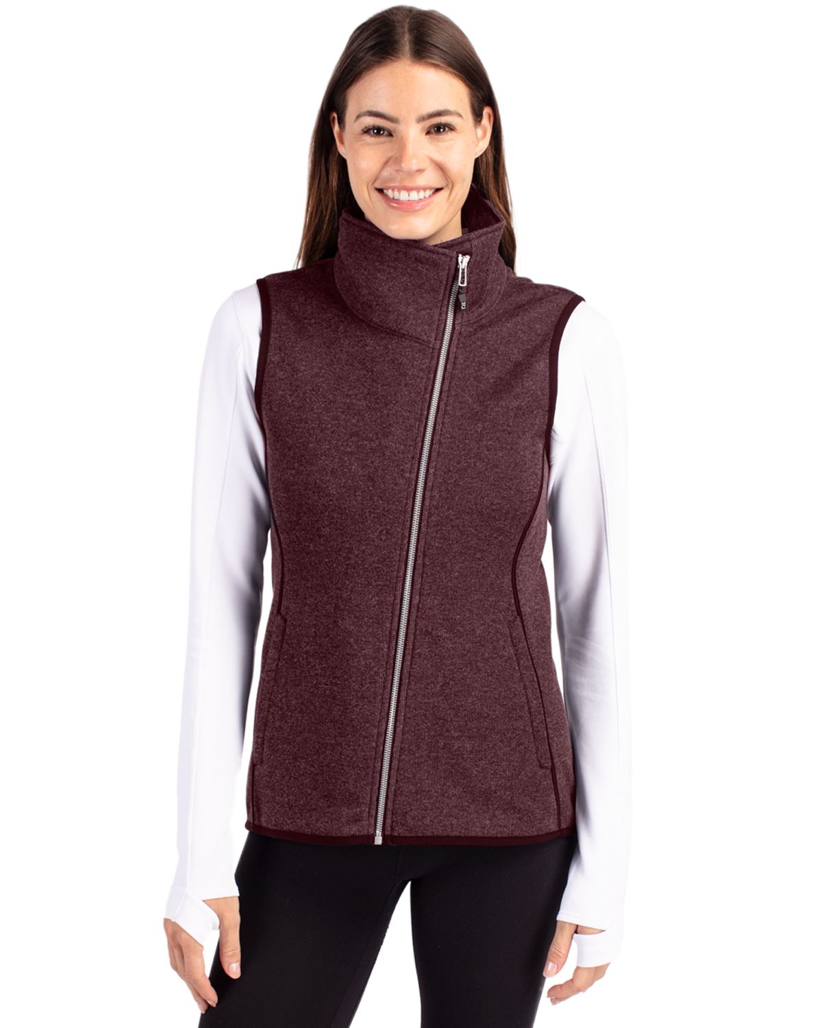 Cutter & Buck Mainsail Sweater-Knit Womens Full Zip Asymmetrical Vest