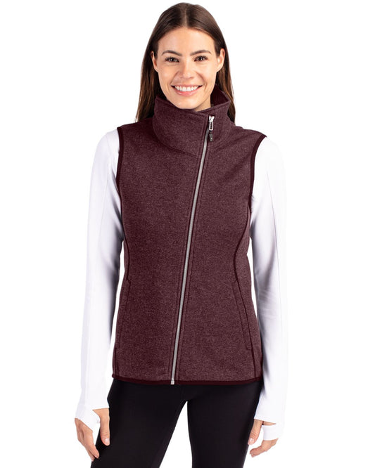 Cutter & Buck Mainsail Sweater-Knit Womens Full Zip Asymmetrical Vest