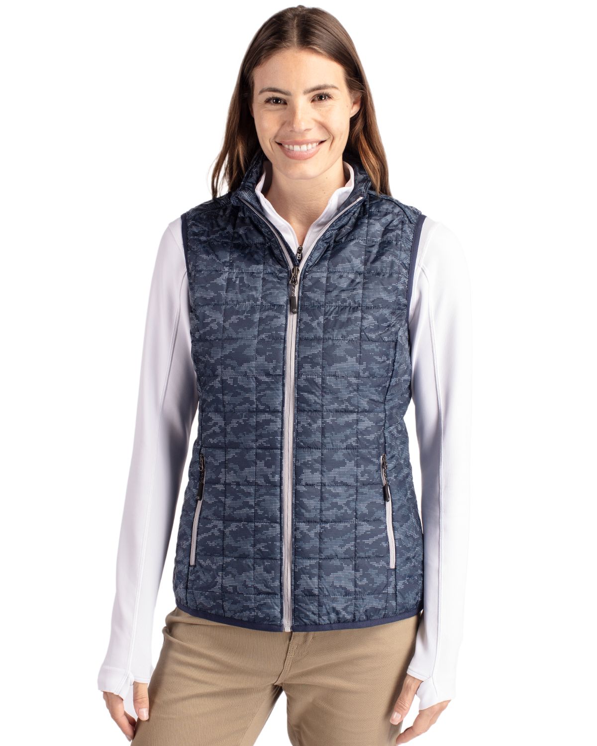 Cutter & Buck Rainier Recycled Insulated Printed Puffer Womens Full Zip Vest