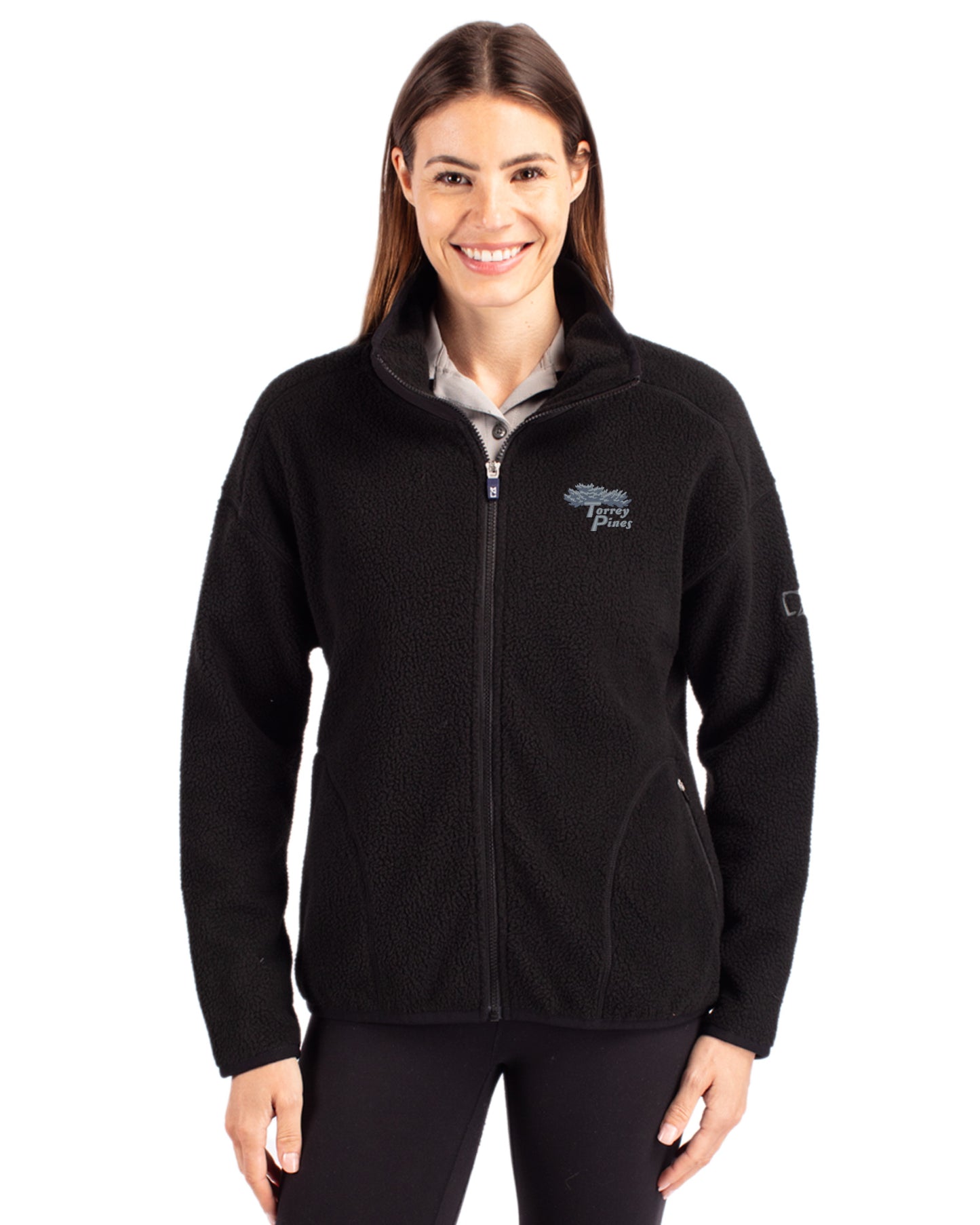 Torrey Pines Cutter & Buck Cascade Epic Comfort Recycled Sherpa Fleece Womens Full Zip Jacket