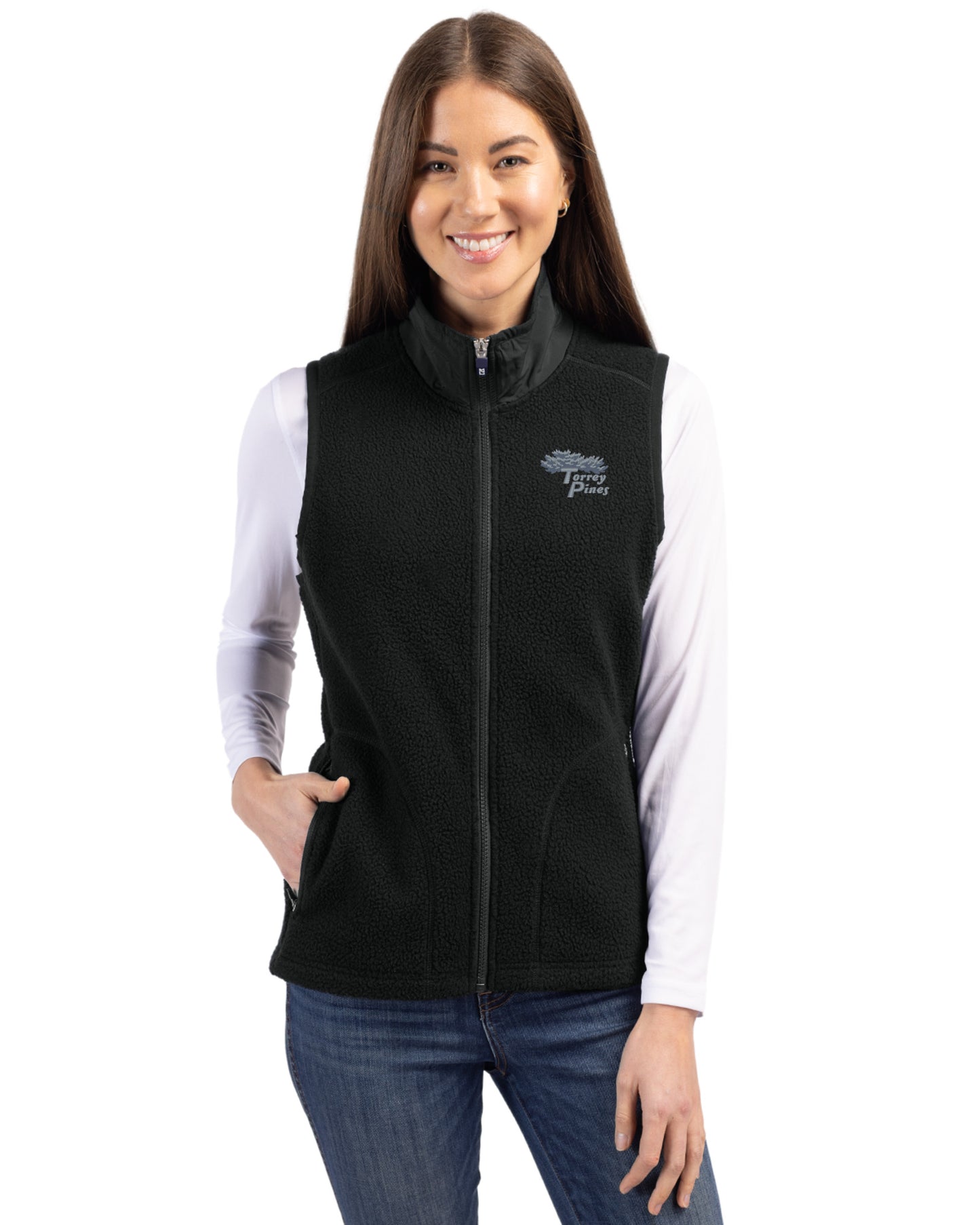 Torrey Pines Cutter & Buck Cascade Epic Comfort Recycled Sherpa Fleece Womens Full Zip Vest
