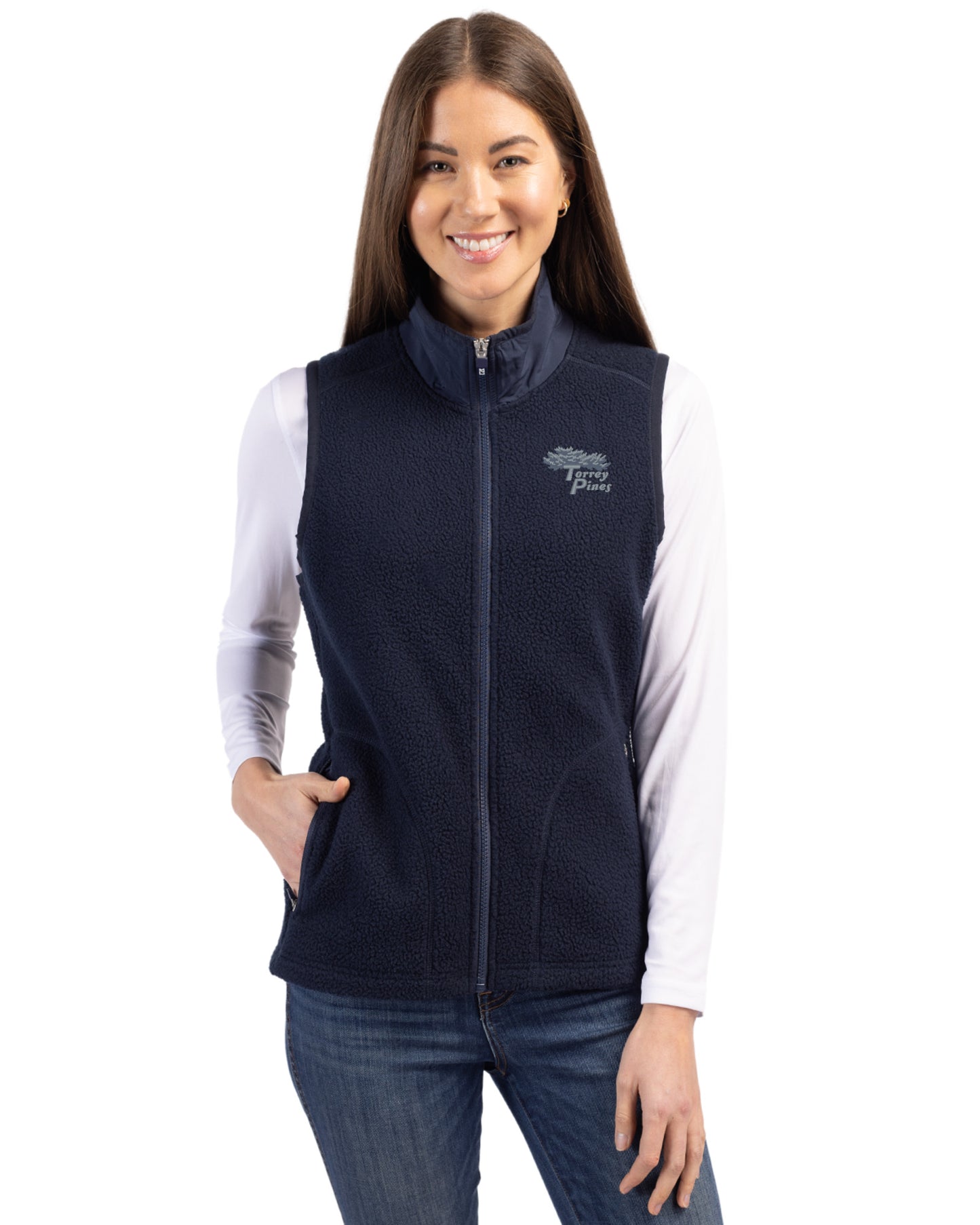 Torrey Pines Cutter & Buck Cascade Epic Comfort Recycled Sherpa Fleece Womens Full Zip Vest