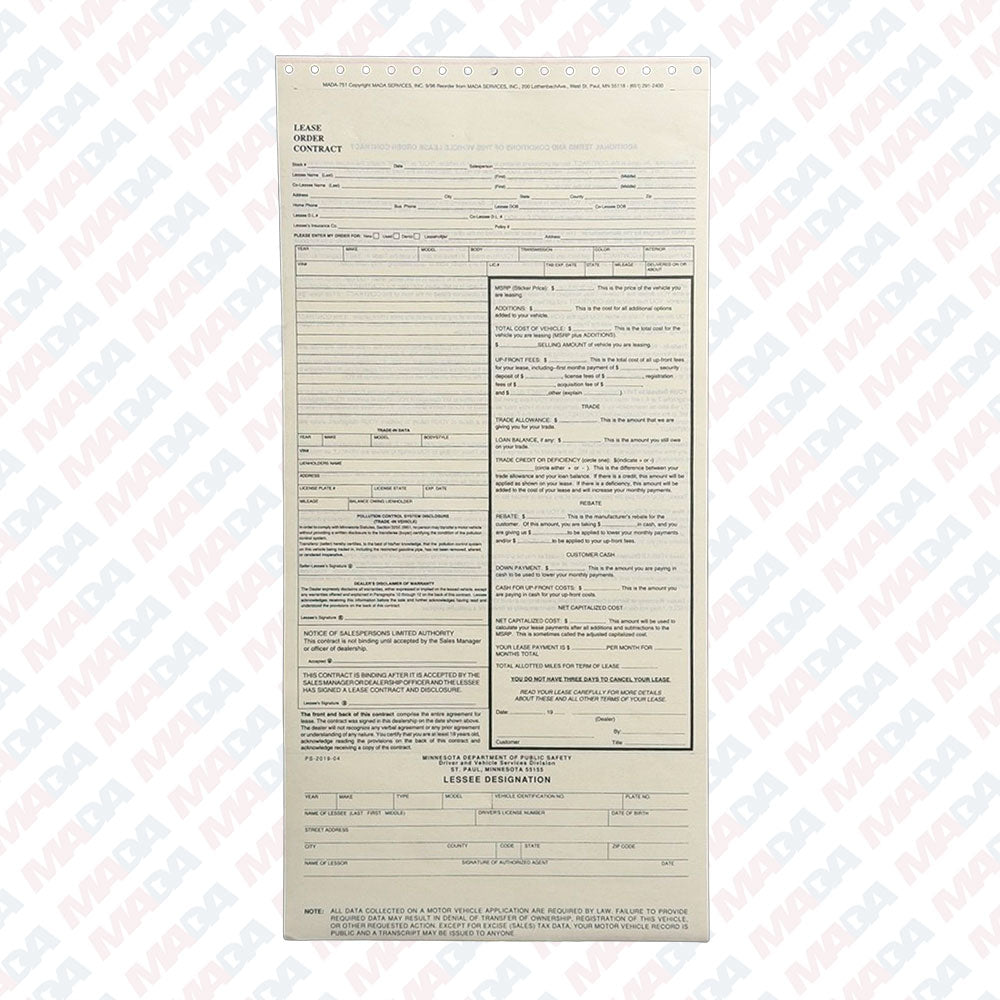 Lease Order Form (100 Pack)