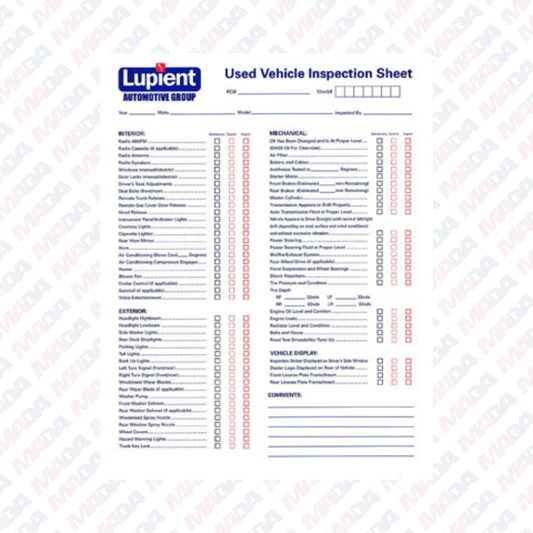 Used Vehicle Inspection Sheet - Lupient Automotive Group (250 pack)