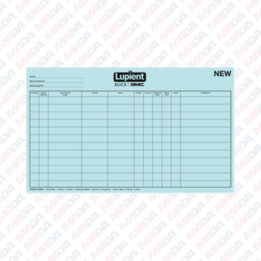 Blue New Car Log Sheet - Lupient Buick GMC Minneapolis (1 pack)