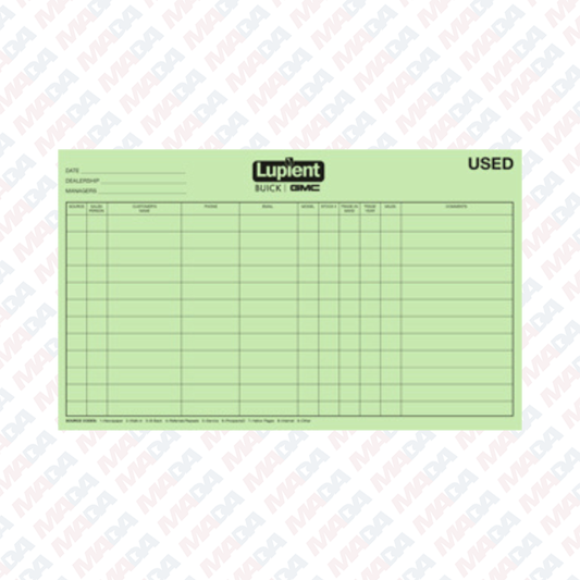Green Used Car Log Sheet - Lupient Buick GMC Minneapolis (1 pack)
