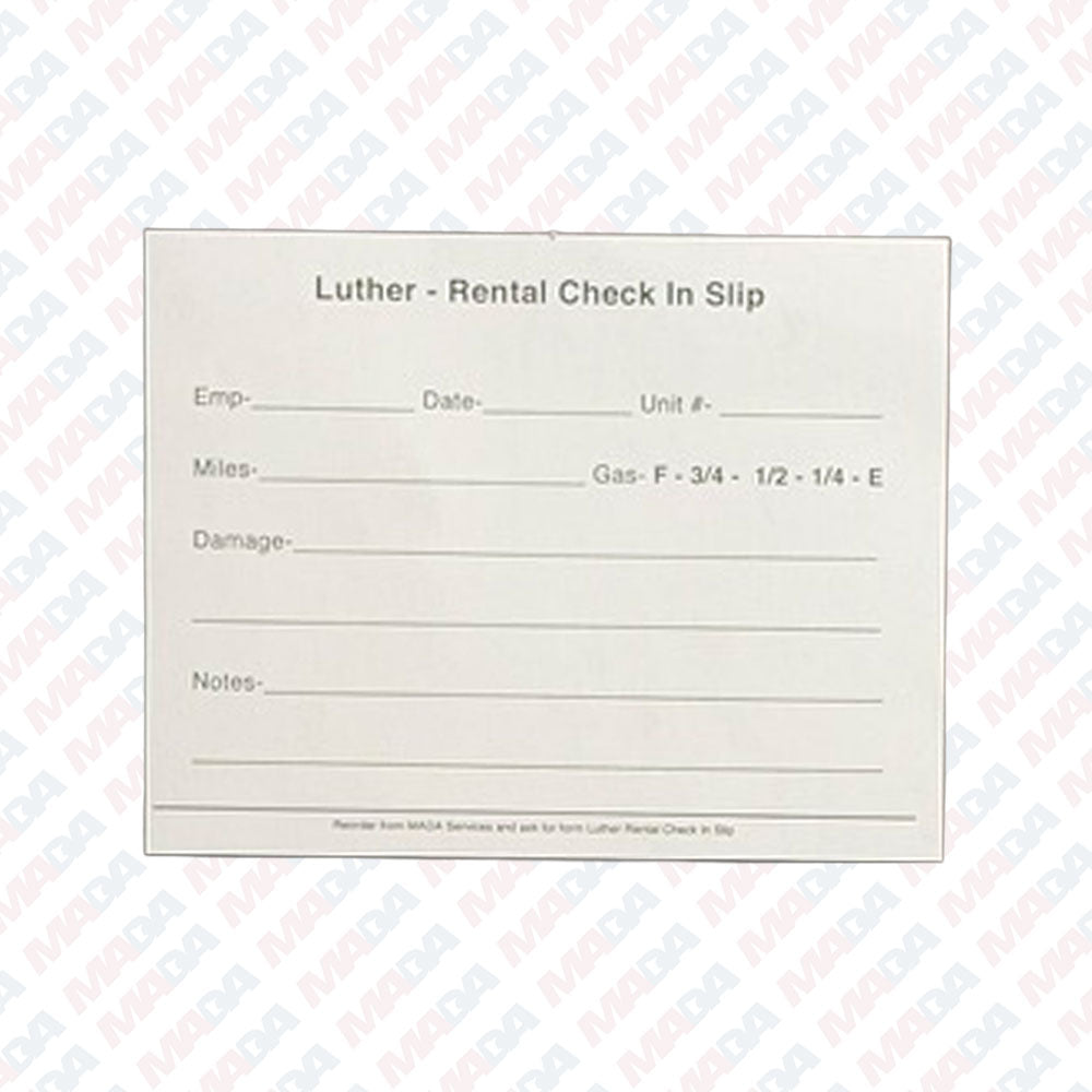 Luther Rental Check In Slip
