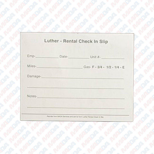 Luther Rental Check In Slip