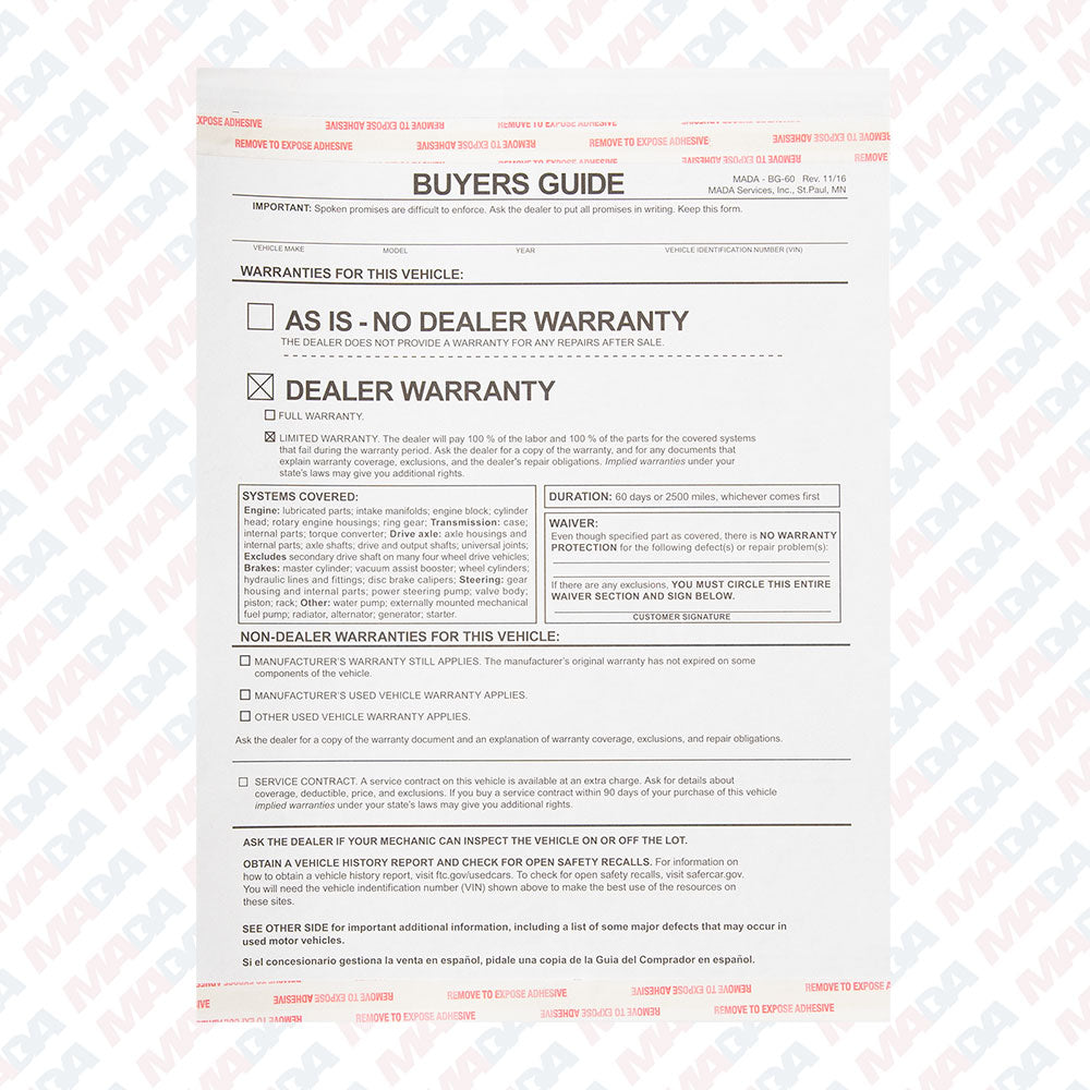 60 Day Warr. Buyerguide/8-88 (250 pack)