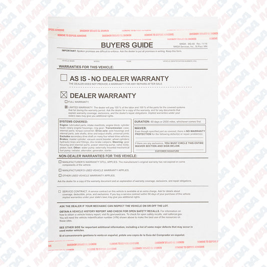 60 Day Warr. Buyerguide/8-88 (250 pack)