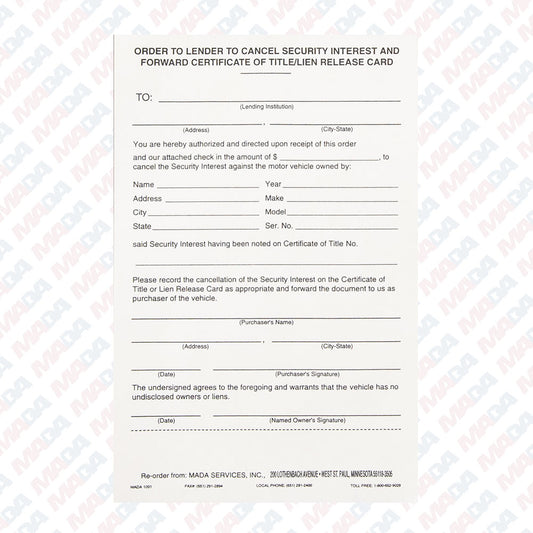 Order To Lender (100 Pack)