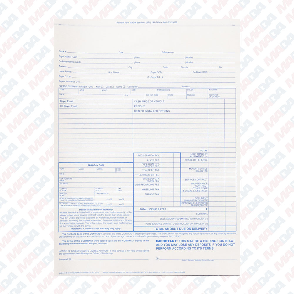 Purchase Contract 8 1/2" X 11 5/8" (100 Pack)