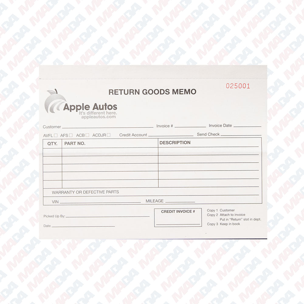 Return Goods Memo Book - Apple Group (50 packs)