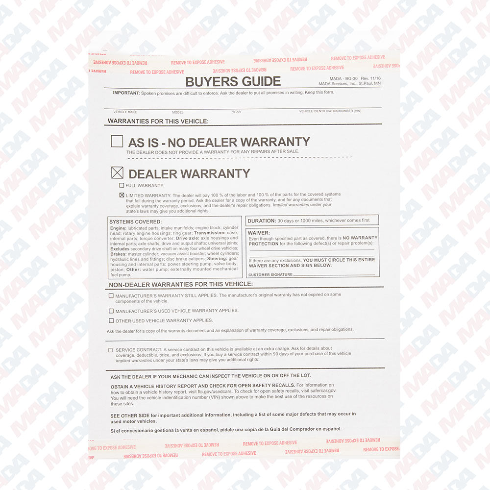 30 Day Warr. Buyerguide/8-88 (250 pack)