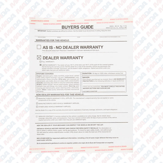 30 Day Warr. Buyerguide/8-88 (250 pack)