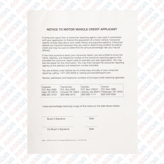 Credit Report Disclosure Form- 3 Part (100 Pack)