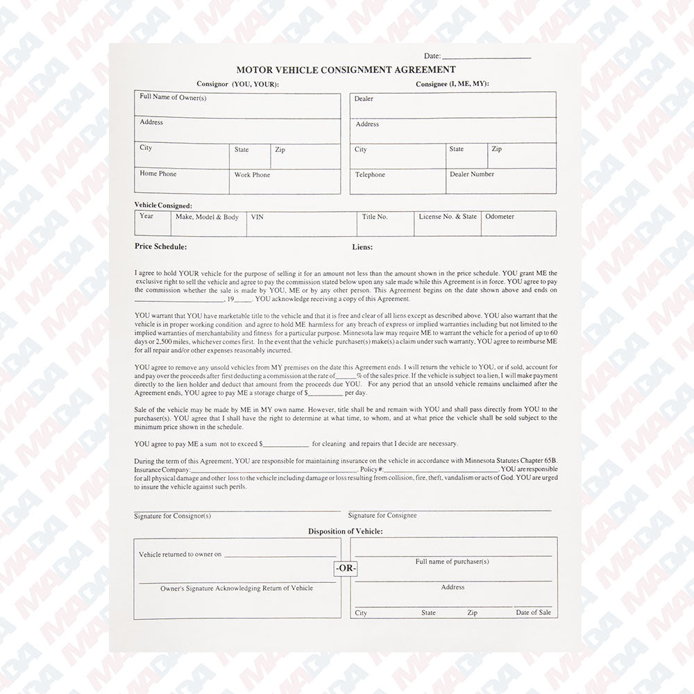 Consignment Form (25 pack)