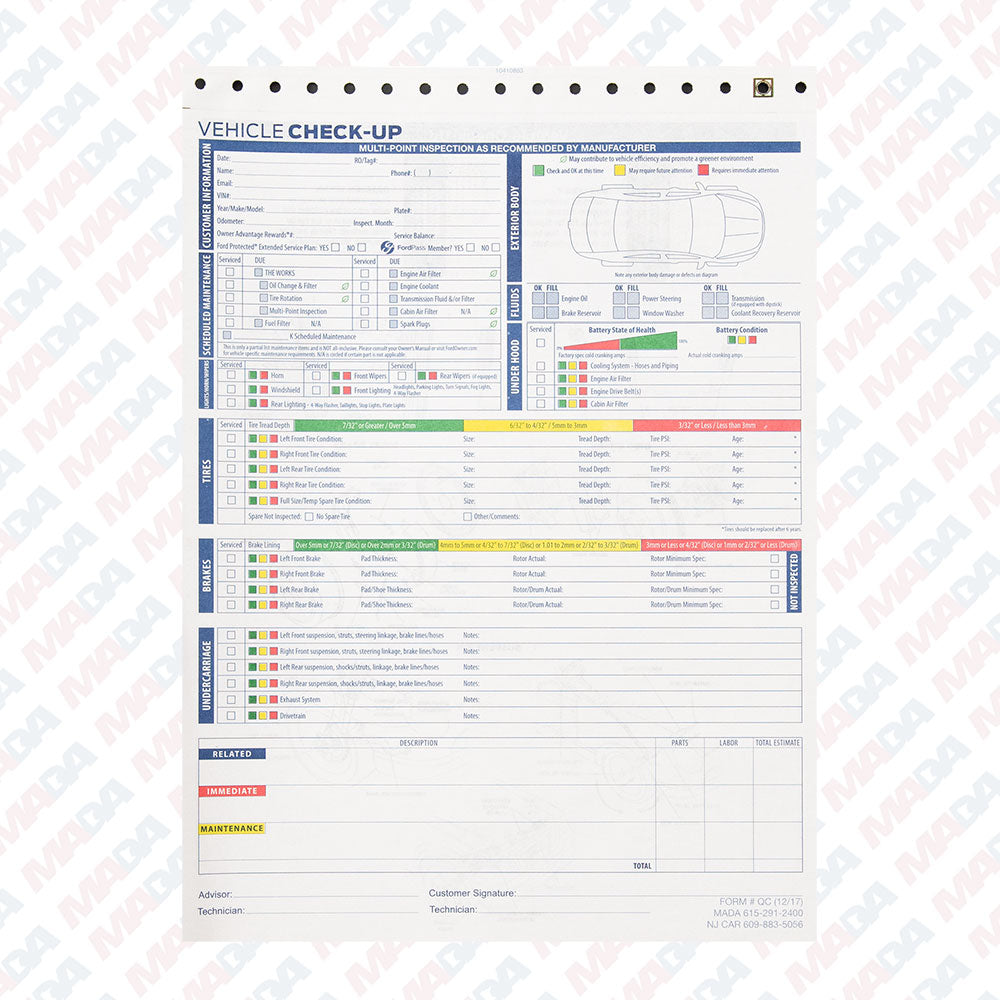 Multi-Point Inspection Form 2 Part (250 Pack)
