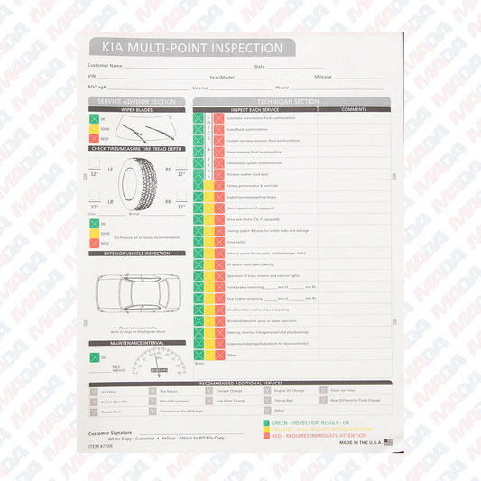 Kia Inspection Form (250 Pack)