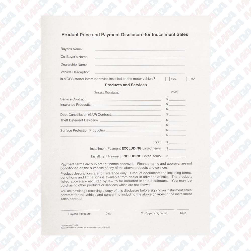 Price And Payment Disclosure (100 Pack)