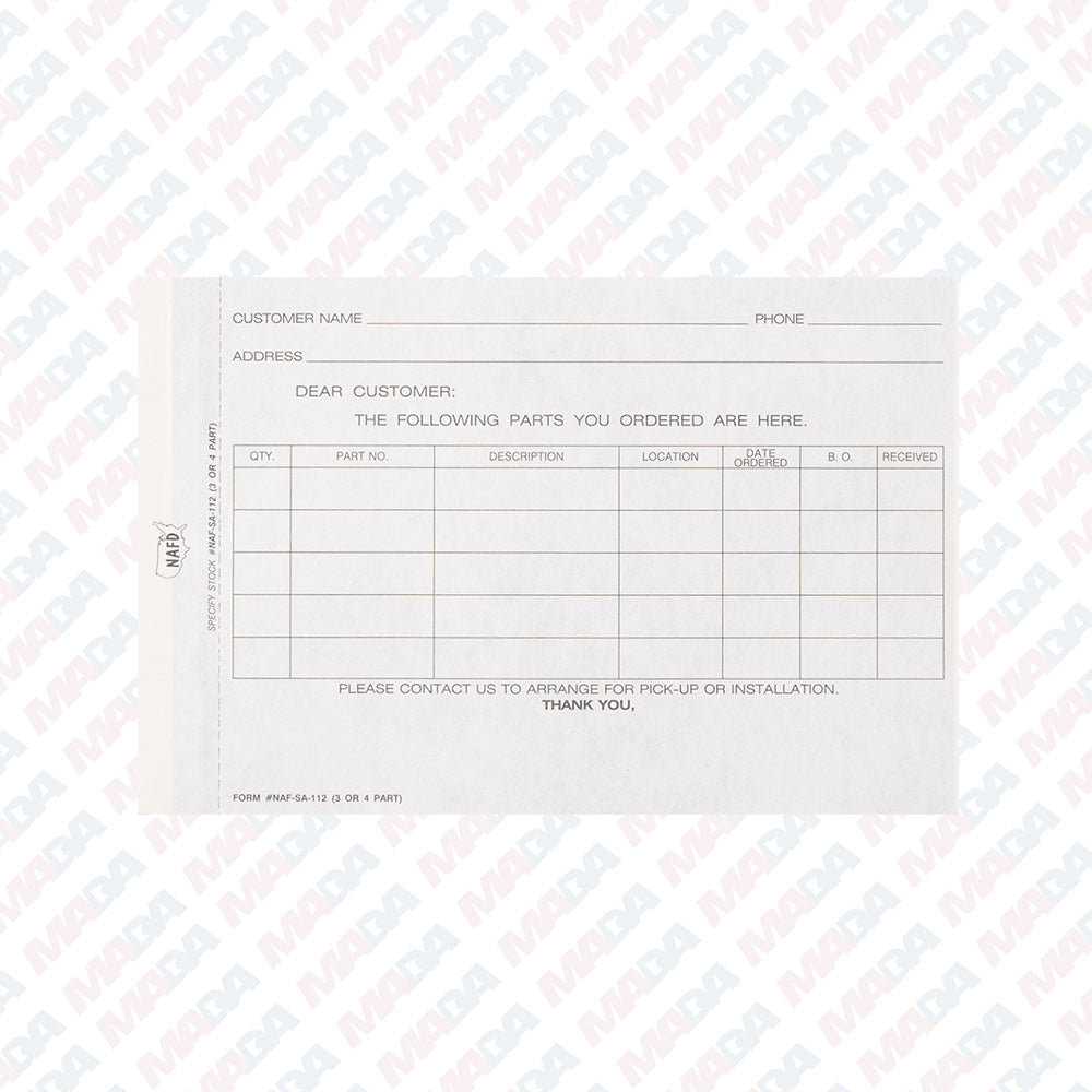 Pts Backorder 3 Part (100 Pack)