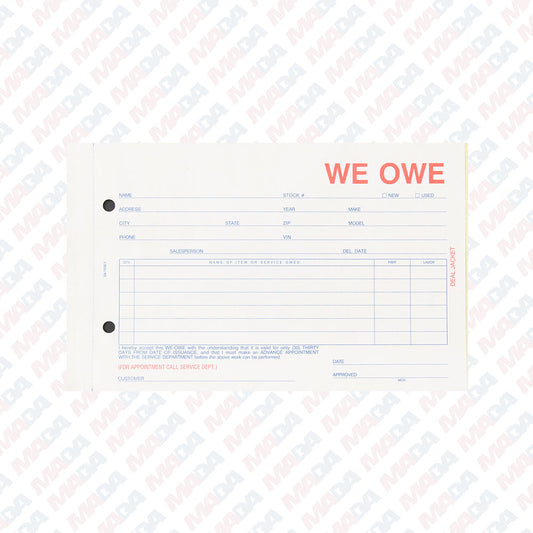 We Owe Form 5 2/3X9 1/4 Ncr (100 Pack)
