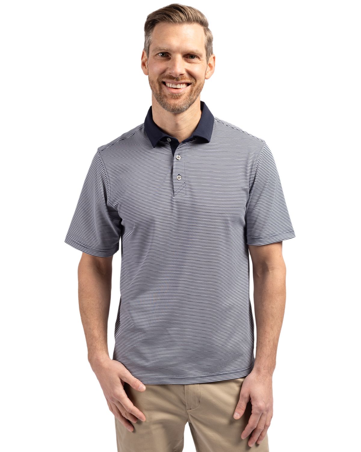 Cutter & Buck Virtue Recycled Micro Stripe Featherlight Pique Mens Polo