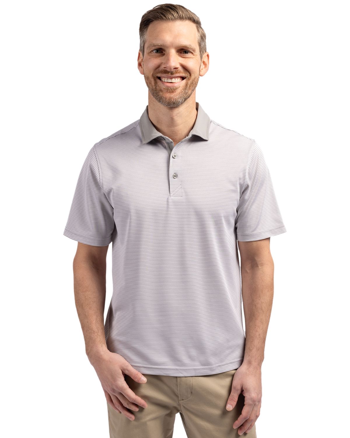 Cutter & Buck Virtue Recycled Micro Stripe Featherlight Pique Mens Polo