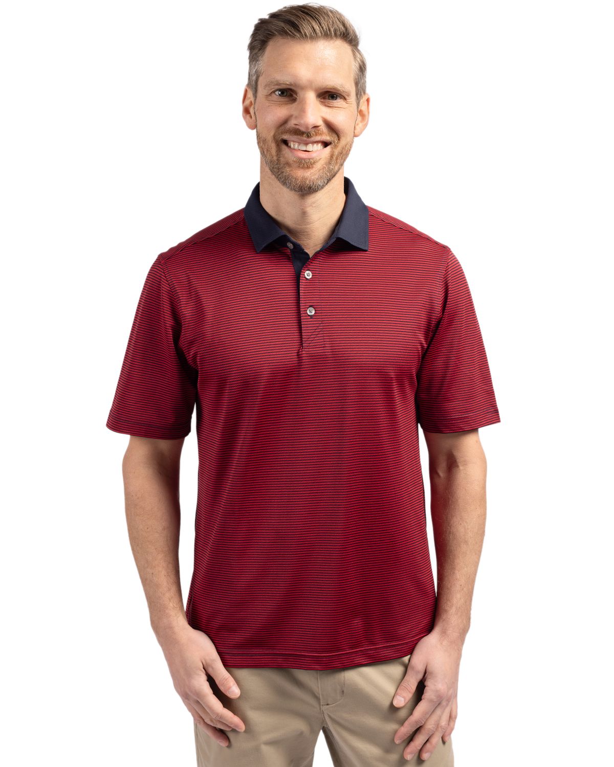 Cutter & Buck Virtue Recycled Micro Stripe Featherlight Pique Mens Polo
