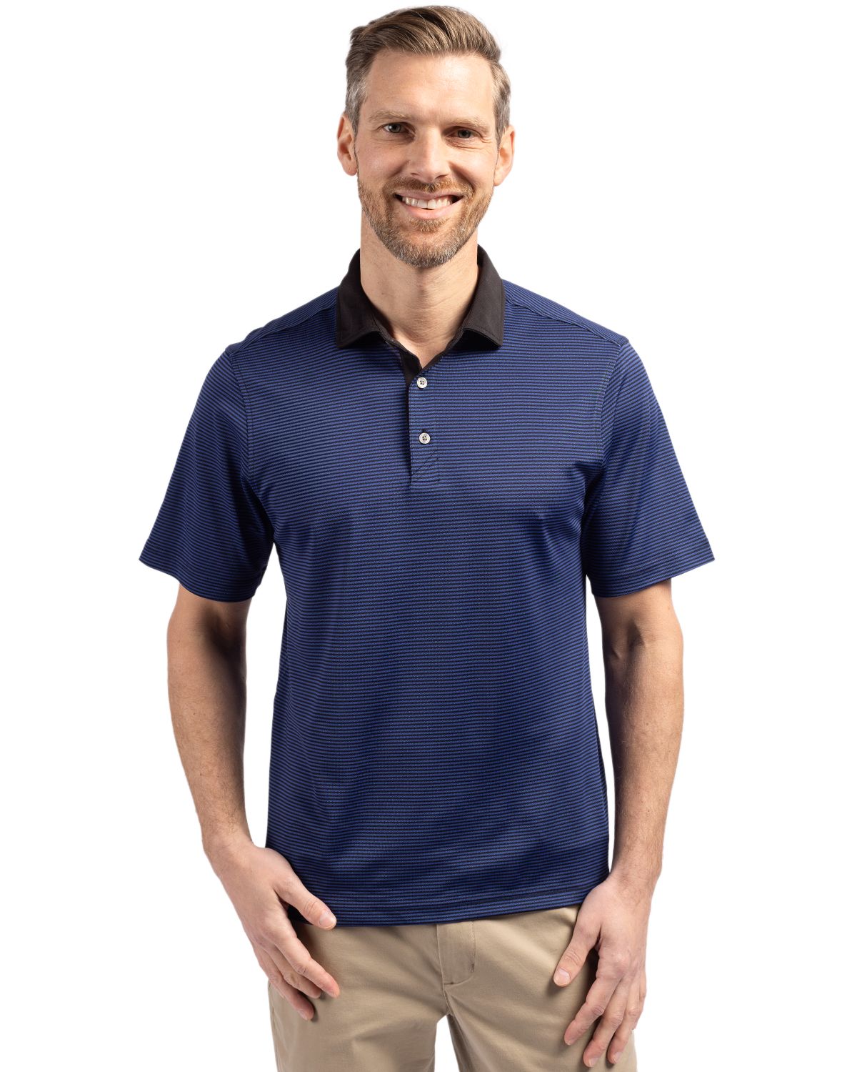 Cutter & Buck Virtue Recycled Micro Stripe Featherlight Pique Mens Polo