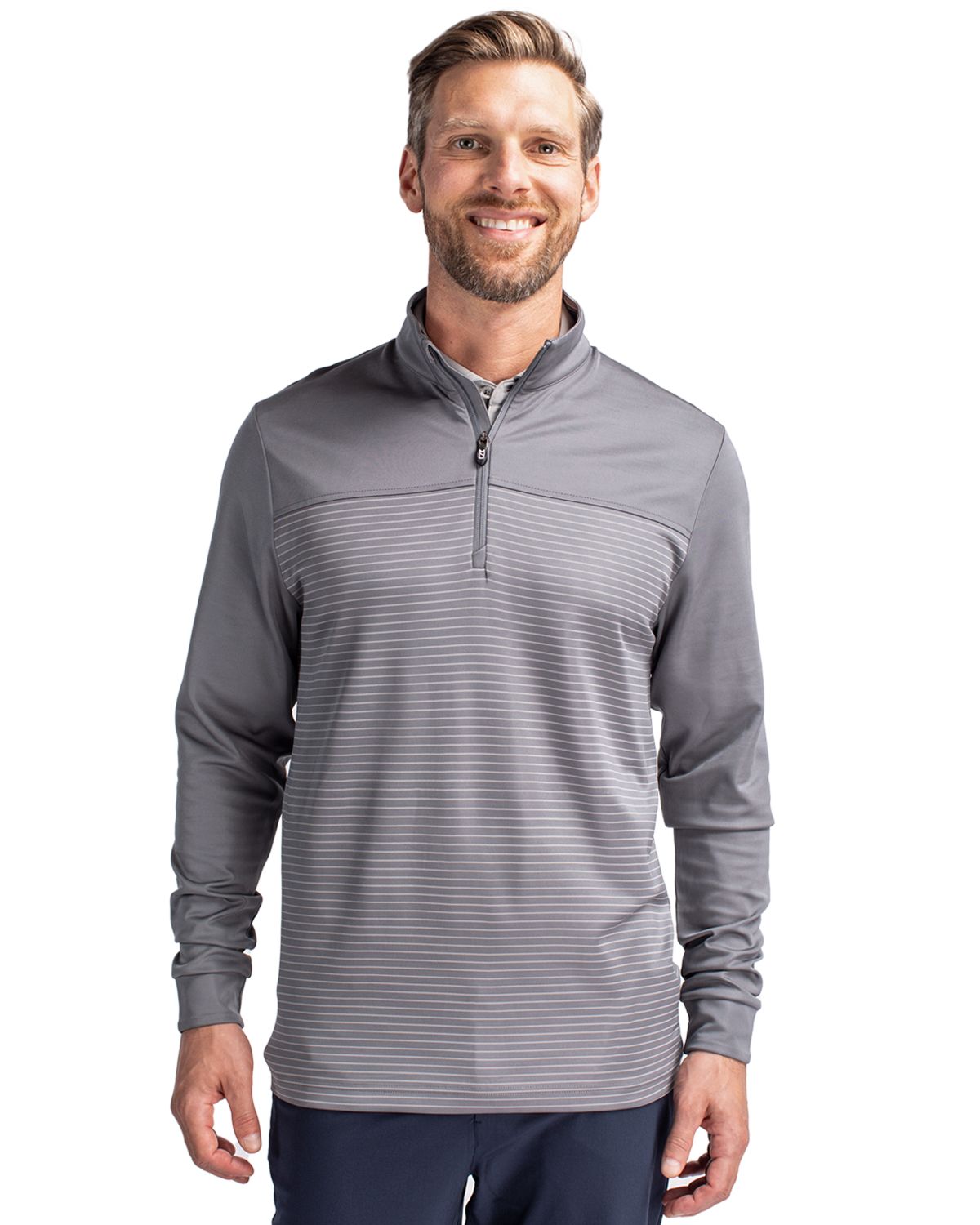 Cutter & Buck Traverse Recycled SmoothStretchMensStripe Quarter Zip Pullover