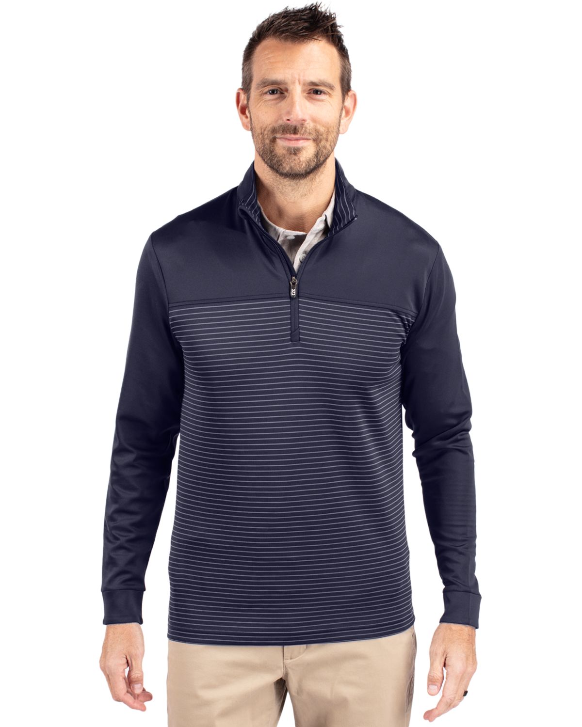 Cutter & Buck Traverse Recycled SmoothStretchMensStripe Quarter Zip Pullover