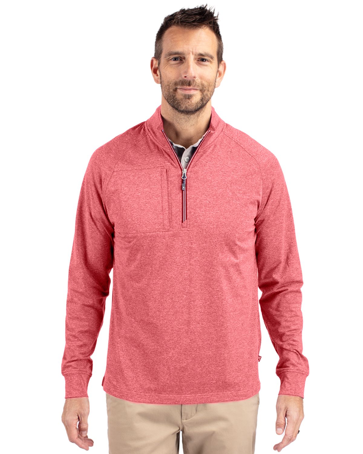Cutter & Buck Adapt Recycled Soft Knit Stretch Mens Big & Tall Heathered Quarter Zip Pullover