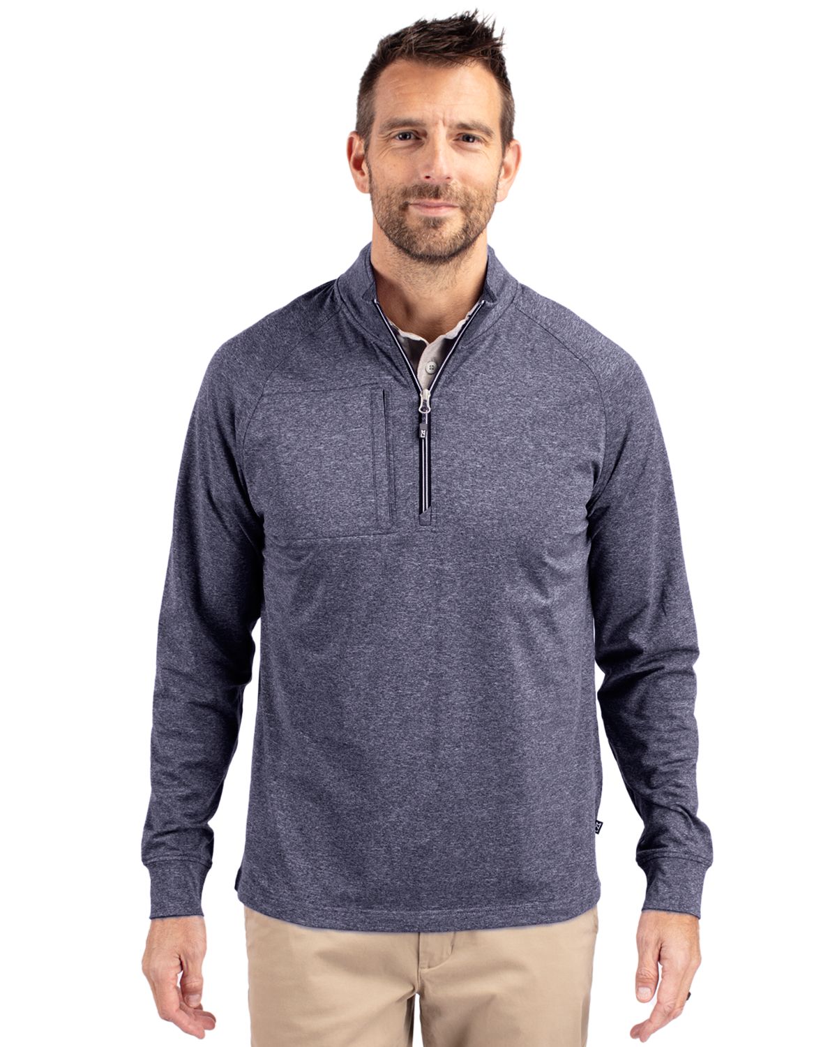 Cutter & Buck Adapt Recycled Soft Knit Stretch Mens Big & Tall Heathered Quarter Zip Pullover